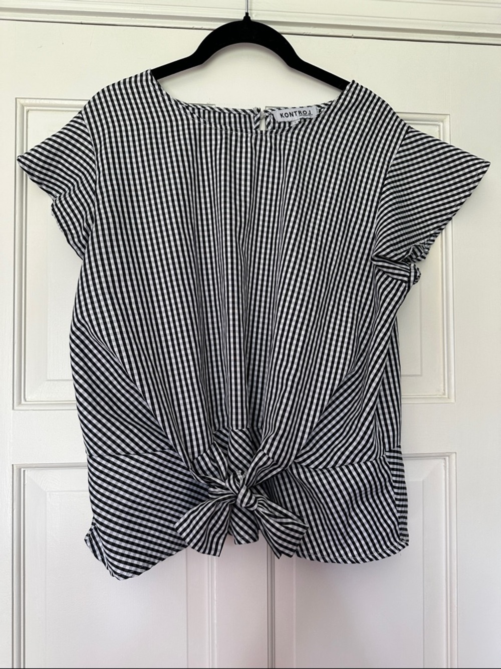 Kontrol Black & White Gingham Tie-Front Blouse